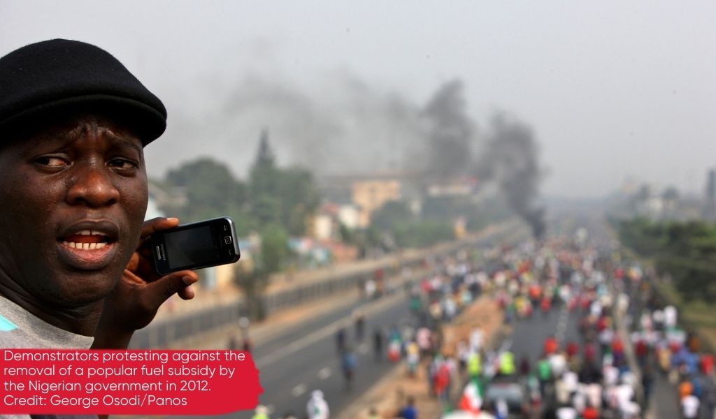 People demonstrating against removal of fuel subsidies in Nigeria, 2012