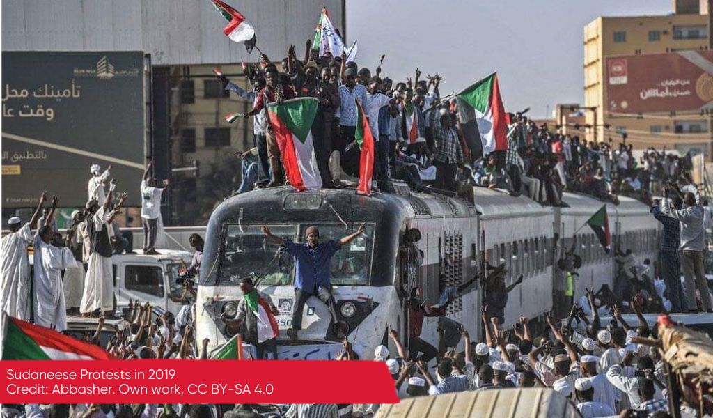 A crowd of citizens protesting in sudan