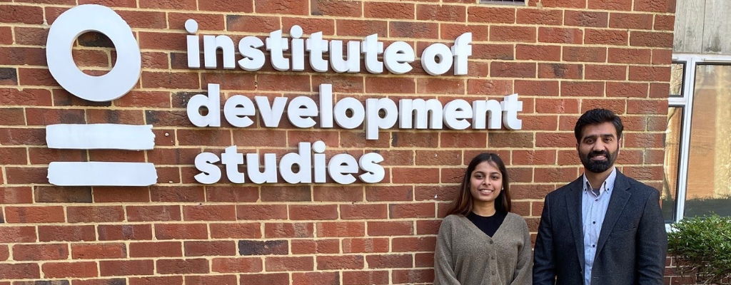 Jigyasa Agarwal and first interviewee Naimat Zafary outside IDS after recording the first episode of the new series of the IDS podcast.