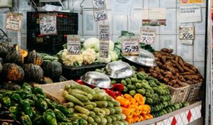 Vegetables and fruits in a market in Brazil 