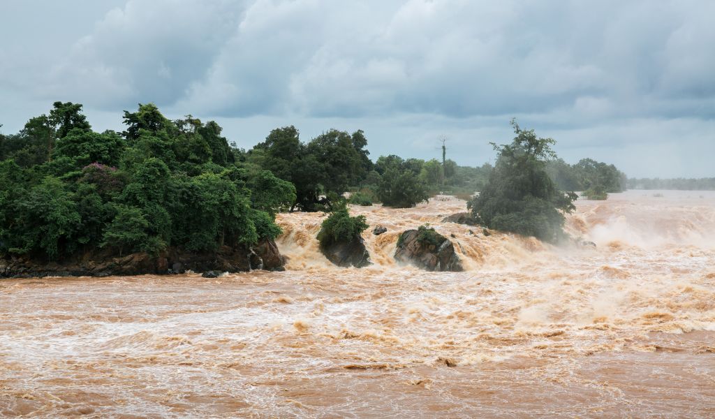 Water flood on river after heavy rain