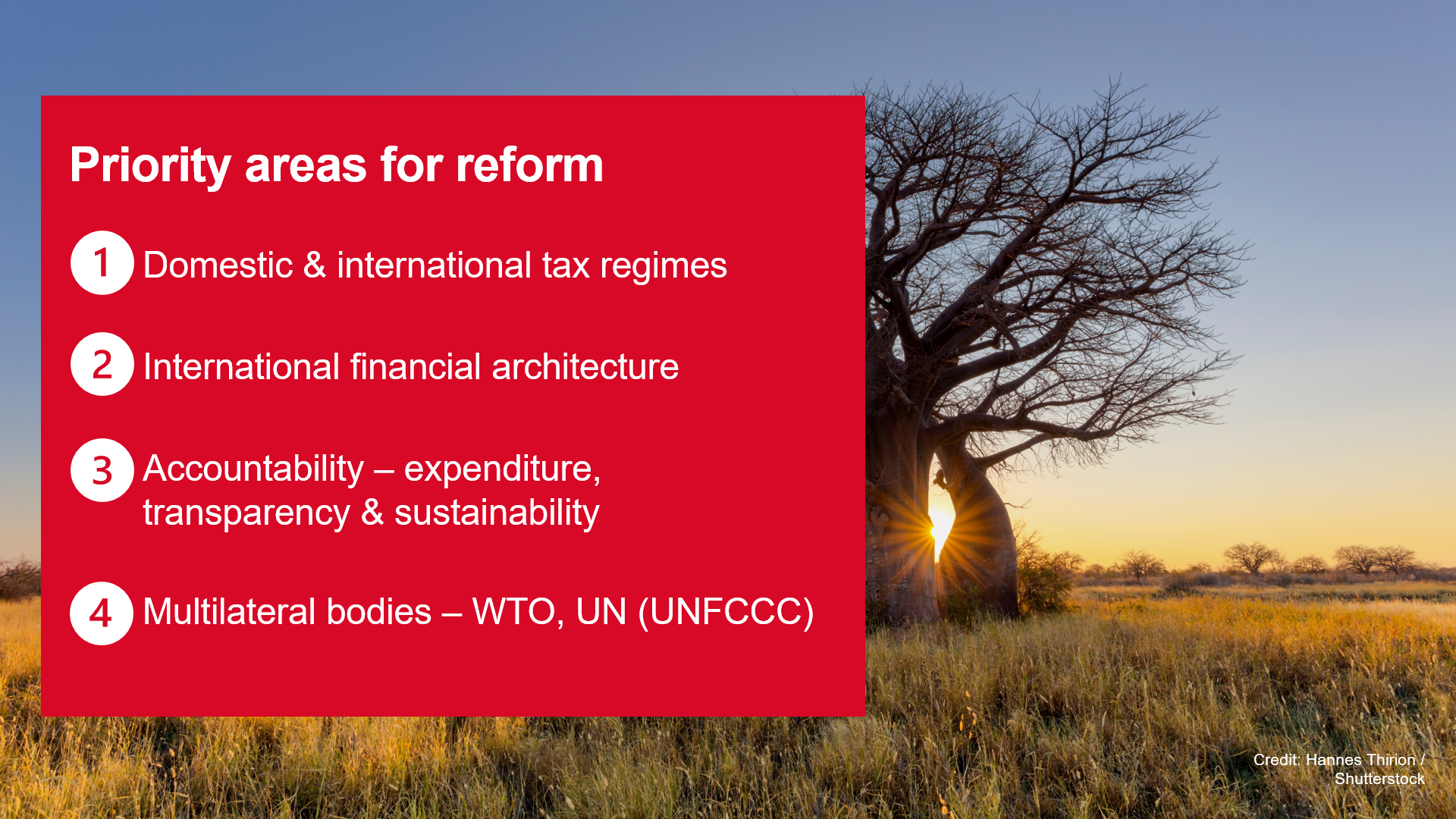 Slide showing four priorities for reforming financial systems